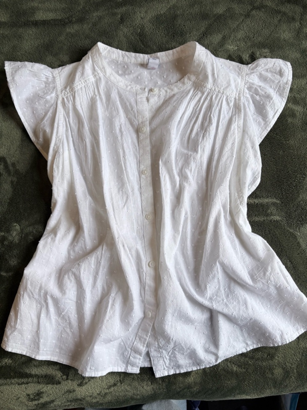 Old Navy White Eyelet Button-Down Flutter Sleeve Top